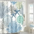 thumbnail image 2 of Nautical Coastal Shower Curtain, Beach Ocean Theme Shower Curtain for Bathroom Decor, Summer Tropical Seashell Starfish Coral Fabric Shower Curtain Set with Hooks, Blue, 72x72, 2 of 6