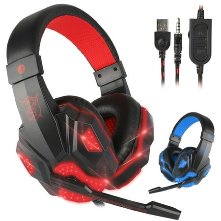 TSV Wired Gaming Headset for PC PS4 PS5 Xbox One Nintendo Switch, 3.5mm Headphones with Microphone Noise Canceling, Stereo Surround Sound, LED Over-Ear Headphones for Laptop, Desktop, Tablets, Phone