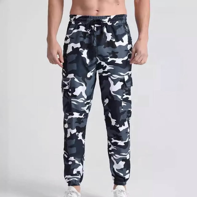 AherBiu Mens Work Pants Elastic Waist Camo Cargo Trousers with Multi Pockets Drawstring Stretch Twill Work Joggers