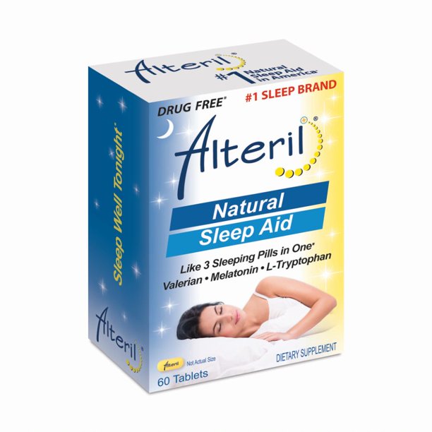 Alteril Natural Sleep Aid Valerian, Melatonin, & LTryptophan Tablets, 60 Ct