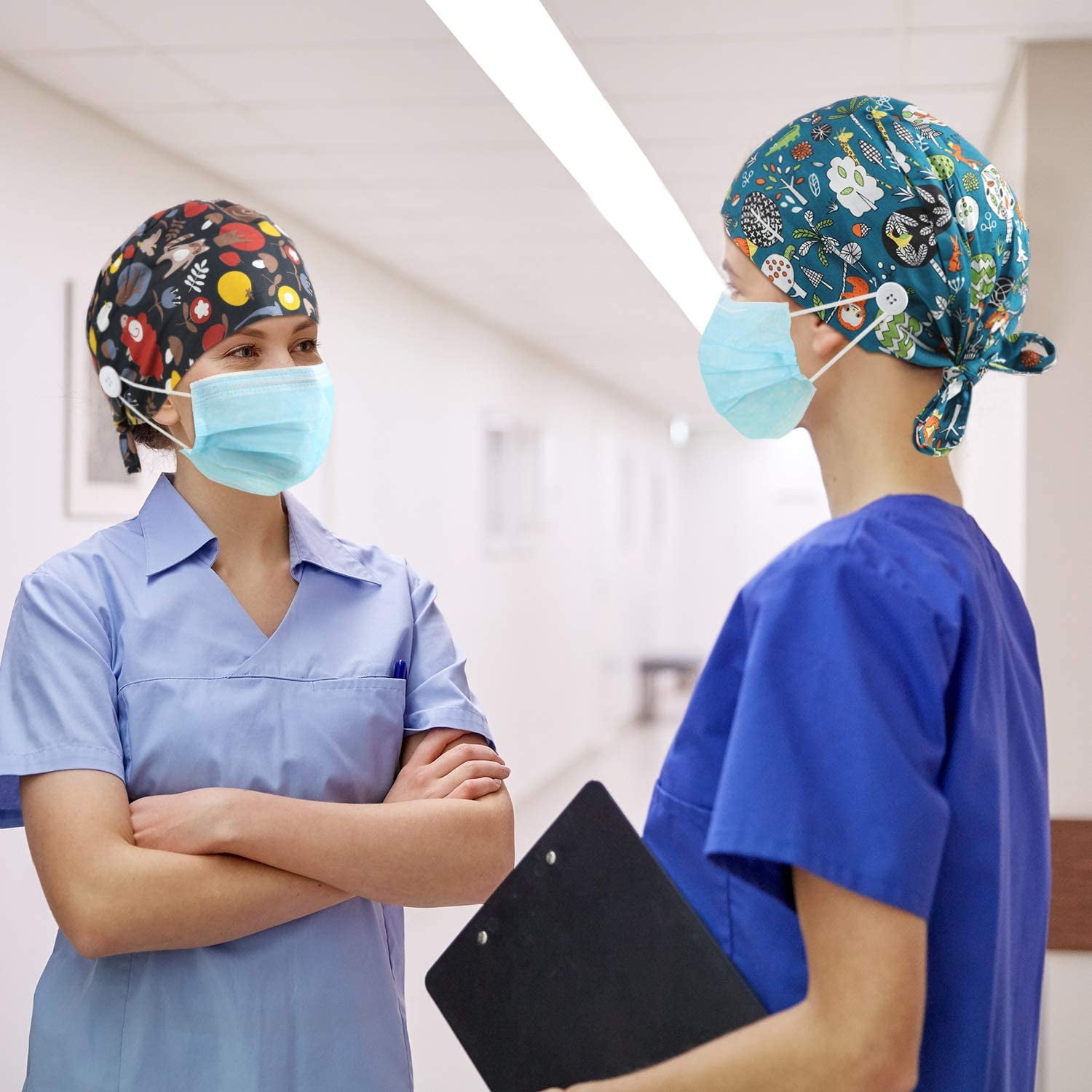 6 Pieces Scrub Caps with Button and 