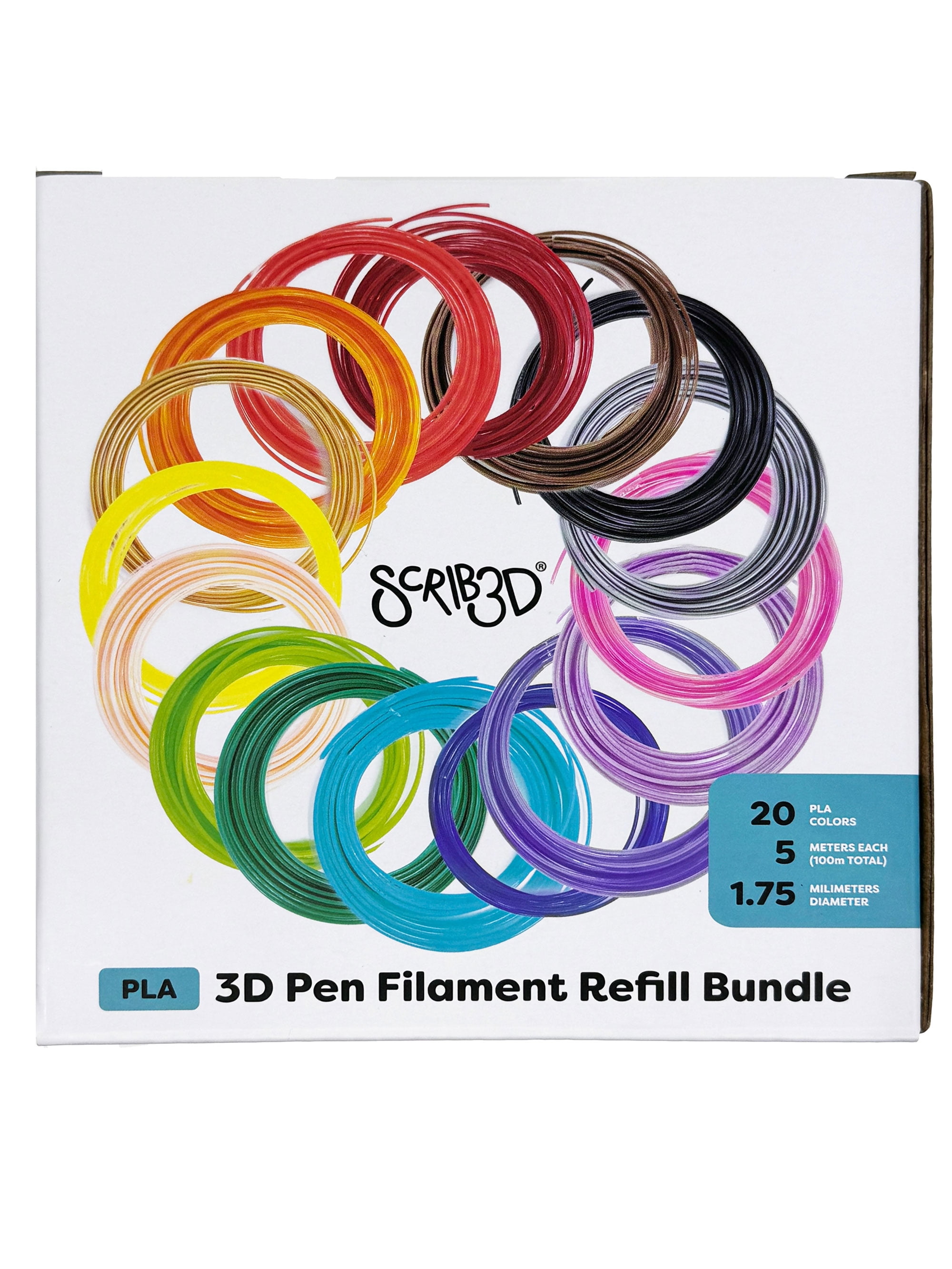 (2 pack) SCRIB3D Filament Refills (20 Colors, 1.75mm PLA)