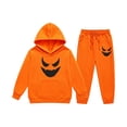thumbnail image 4 of Bysome Girls Outfit Set Graphic Print Long Sleeve Hooded Tees With Pants Outfit Halloween Loose Fit Girls Set Size 2-3 Years Orange, 4 of 4