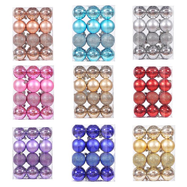3cm 24 bolas de Navidad de color brillante, acabado mate, superficie lisa, inastillable, amplia aplicación, mejora la atmósfera, material PS, bolas de purpurina para árbol de Navidad