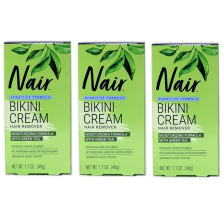 Nair Hair Remover Bikini Cream, Sensitive Formula, Green tea, 1.7 oz - 3 Pack
