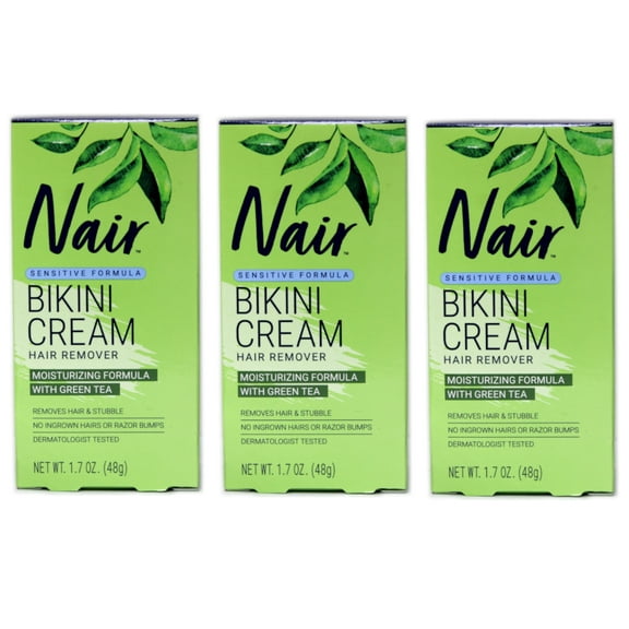 Nair Hair Remover Bikini Cream, Sensitive Formula, Green tea, 1.7 oz - 3 Pack