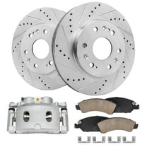 Detroit Axle - Front Drilled Rotors Brake Pads Left Caliper for Chevrolet Silverado GMC Sierra 1500 Tahoe Suburban Yukon XL Cadillac Escalade Avalanche Express Savana: 12.99 inch Rotor