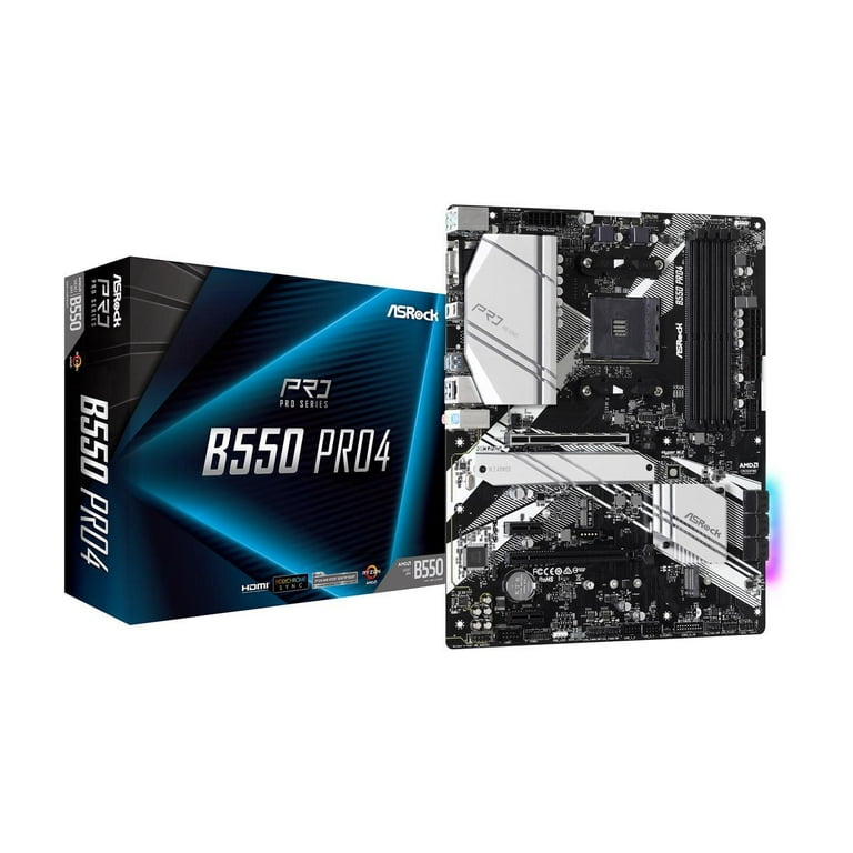 ASRock B550 PRO4 AM4 AMD Ryzen Motherboard, SATA 6Gb/s, ATX