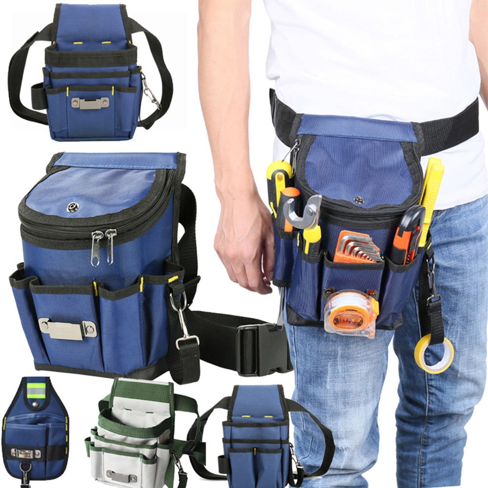 Electrician Tool Bag Waist Pouch With Multiple Pockets Adjustable Belt For High Altitude Work 600D Oxford Cloth Blue And Black D