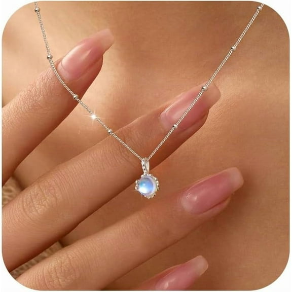 925 Sterling Silver Dainty Moonstone Choker Necklaces for Women Cute Chain Pendant Necklace Moonstone Charm Jewelry New Beginnings Birthday Wedding Christmas Jewelry Gift for Her