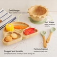 thumbnail image 2 of Set de alimentación para bebés con ventosas de bambú, cuencos con tenedor y cuchara, 2 of 6