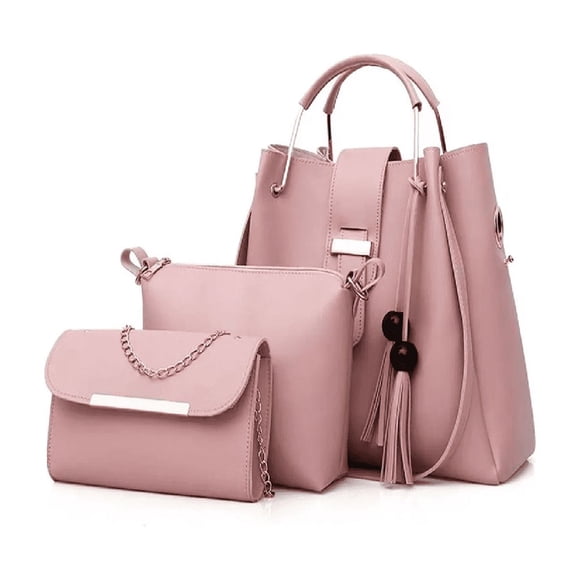 Set 3 Bolsas BELUG Borla Moda Cartera Crossbody Tote Hobo Pu Color Rosa