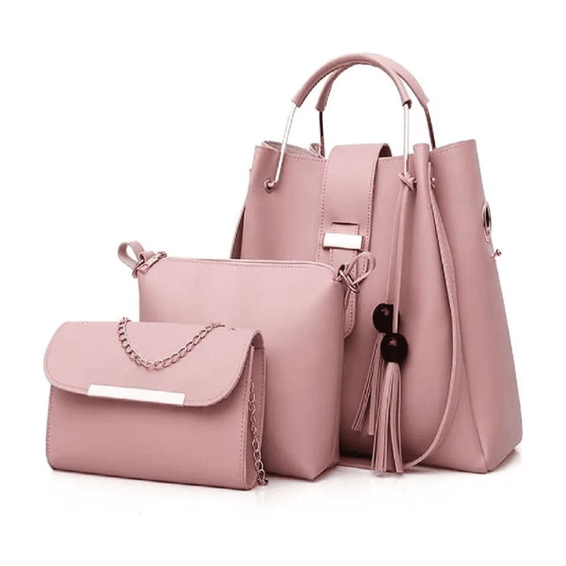 Set 3 Bolsas BELUG Borla Moda Cartera Crossbody Tote Hobo Pu Color Rosa