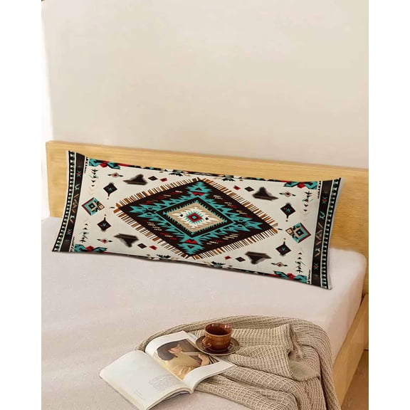 Boho Aztec Body Throw Pillow Cover Case, Couch Sofa Bed Pillowcase, Soft Decorative Pillow Protector, Farmhouse Southwestern Ethnic Geometric 20x54Inch Long Reversible Pillow Shams with Zipper