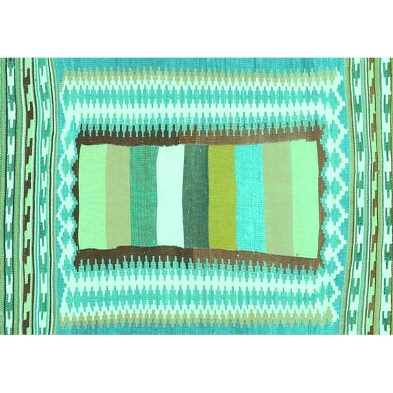 Ahgly Company Machine Washable Indoor Rectangle Abstract Turquoise Blue Contemporary Area Rugs, 2' x 5'