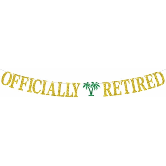 Official Retired Banner - Hawaii I'm Retired Bunting Sign - Retirement Party Decorations Supplies for Men or Women, Gold Glitter