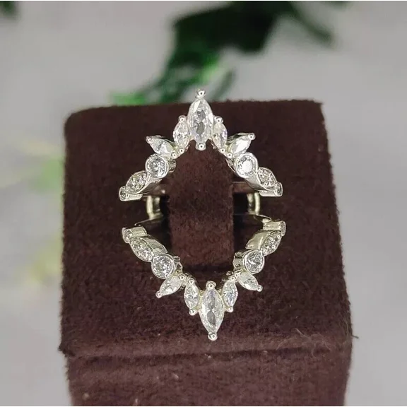 Women's 2.00Ct Marquise Lab Created Diamond Enhancer Gard Ring in 14K White Gold Plated