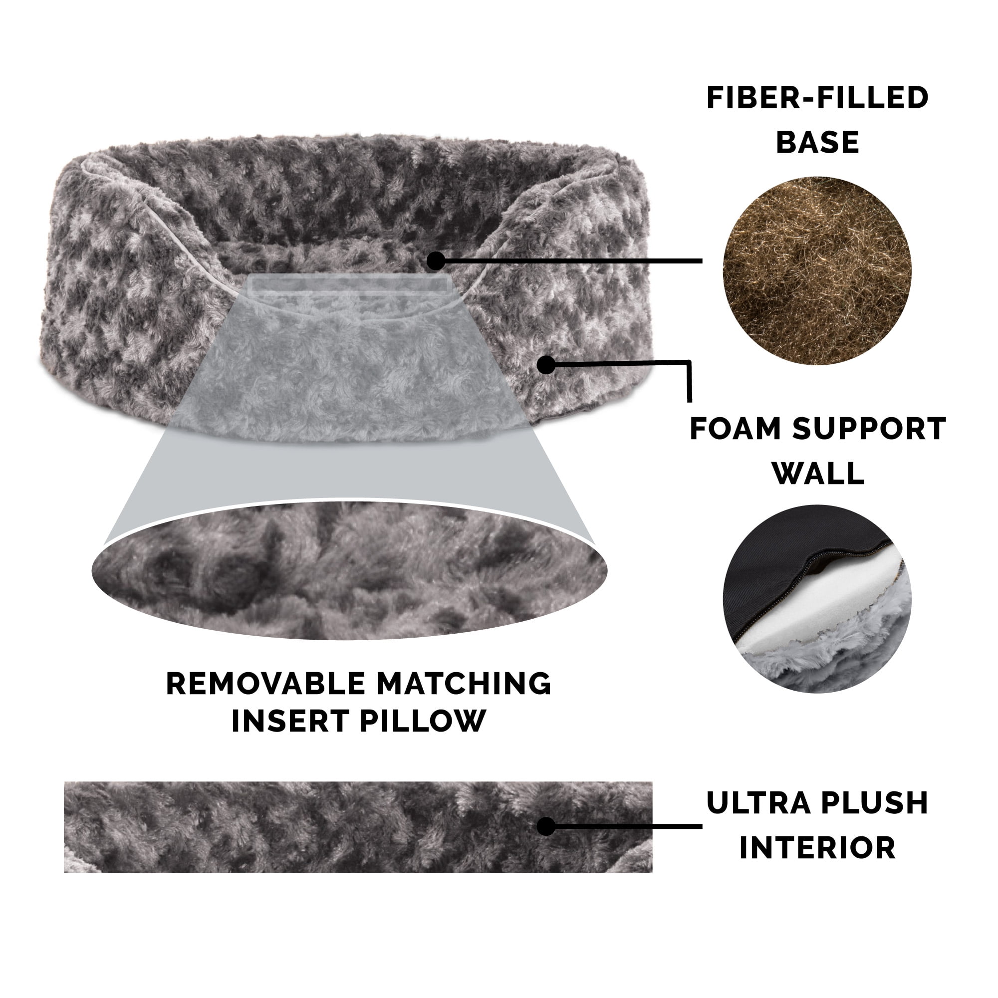 FurHaven Pet Products Ultra Plush Oval Pet Bed for Dogs & Cats - Gray, Medium