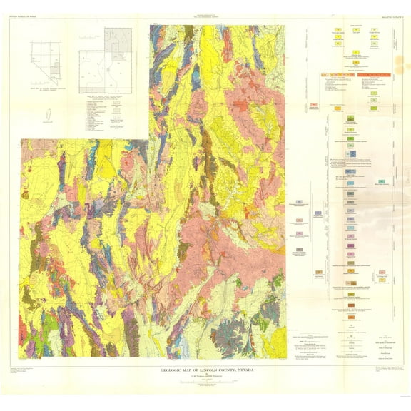 Historic Mine Map - Nevada Lincoln County Mines - Tschanz 1954 - 24.56 x 23 - Vintage Wall Art