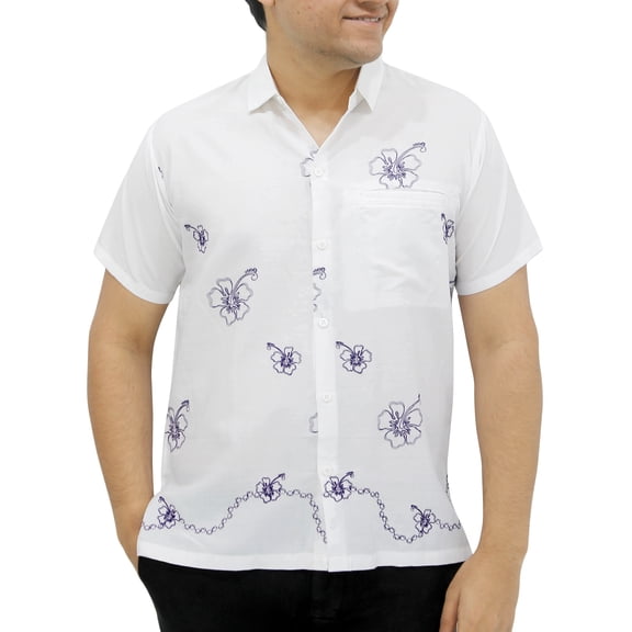 HAPPY BAY Men's Beach Cruise Holidays Shirts Casual Button Down Shirts For Men Summer Vacation Aloha Tops Hawaiian Shirt S White_AE99