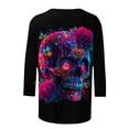 thumbnail image 4 of Xdegoge Womens Sugar Skull Graphic Tees Long Sleeve Crewneck Casual Tops Day Of The Dead Print Loose Fit Shirts Fall Festival Holiday Novelty Blouses, 4 of 5