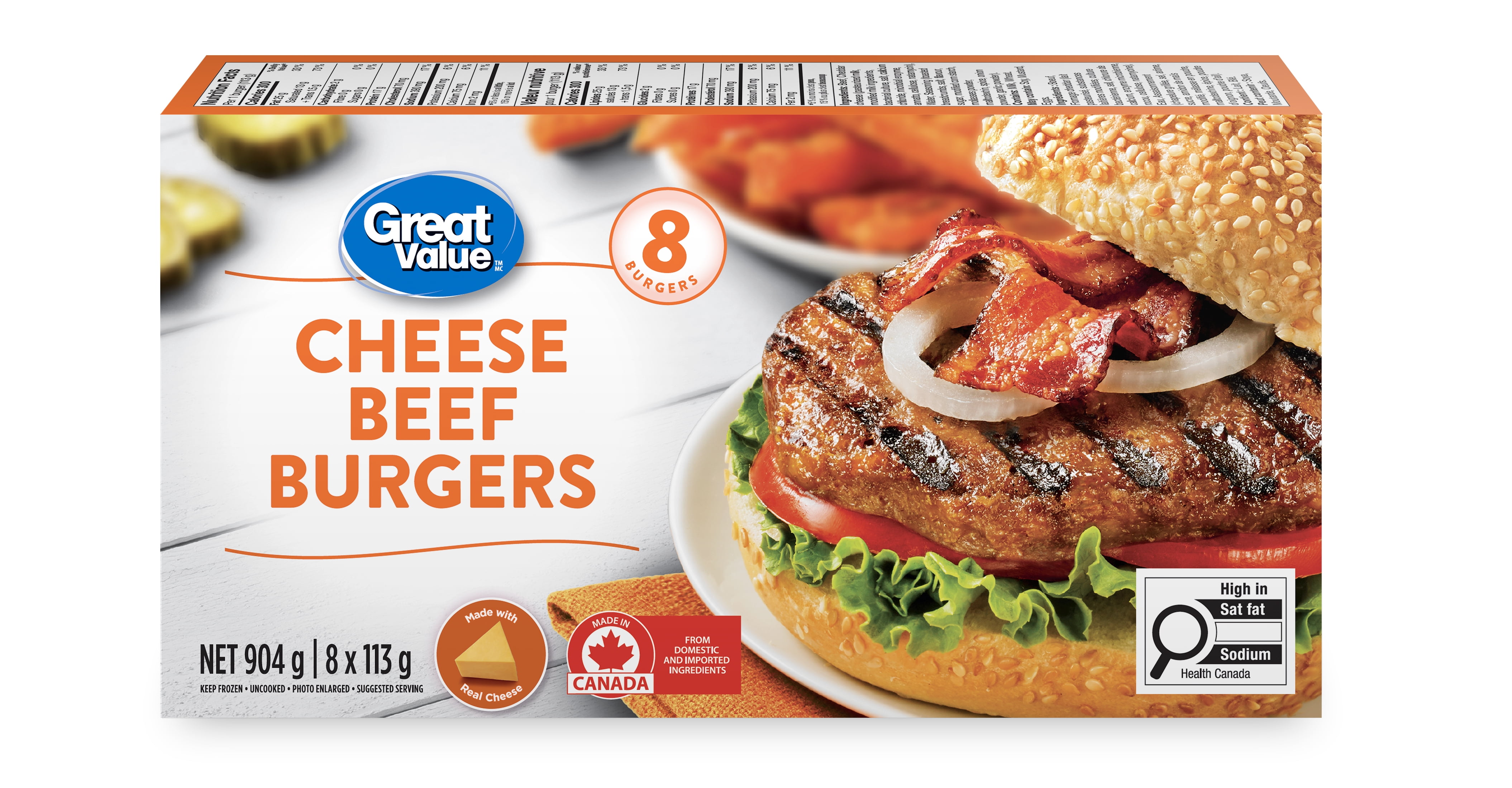 Great Value Frozen Cheese Beef Burgers