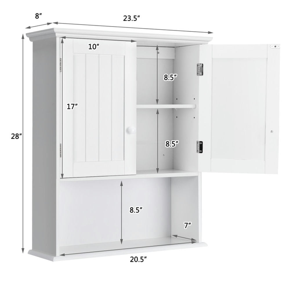 Finihen Bathroom Wall Cabinet, Wall Mounted Bathroom Cabinet, Medicine Cabinet, 2-Door Wall Mount Bathroom Storage Cabinet with Open Shelf, for Bathroom, White Finihen Bathroom Wall Cabinet, Wall Mounted Bathroom Cabinet, Medicine Cabinet, 2-Door Wall Mount Bathroom Storage Cabinet with Open Shelf, for Bathroom, White