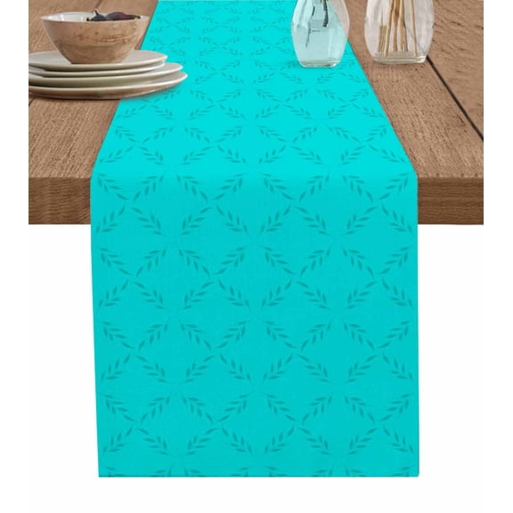 Table Runners 48 Inches Long Dress Scarves, Turquoise Plaid Farmhouse Kitchen/Dining Table Runner, Short Coffee Tablerunners, Geometric Leaf Diamond Morocco Abstract 13x48 Inch