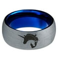 thumbnail image 2 of Tungsten Yin Yang Mythical Unicorns Band Ring 8mm Men Women Comfort Fit Blue Dome Brushed Gray Polished, 2 of 4