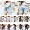 thumbnail image 3 of Mujeres sueltas gasa kimono estampado floral media manga abierto frente borlas cárdigan verano playa Abanopi Rojo, 3 of 7