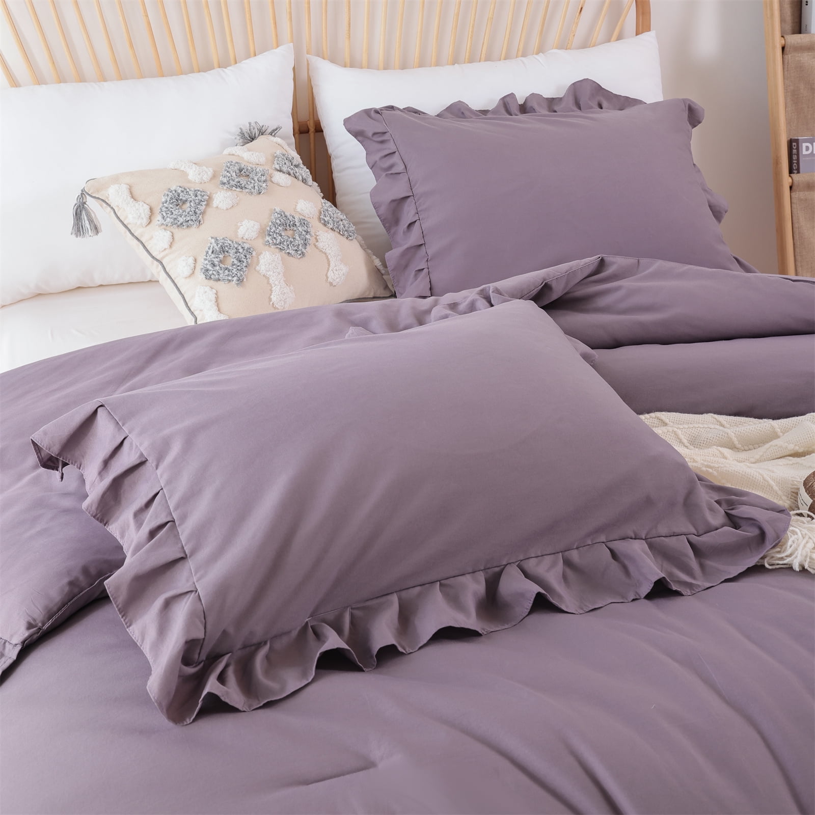 SPRINDAY King Size Comforter Set For Adult, 3 Piece Ruffle Purple Comforter Sets All Season