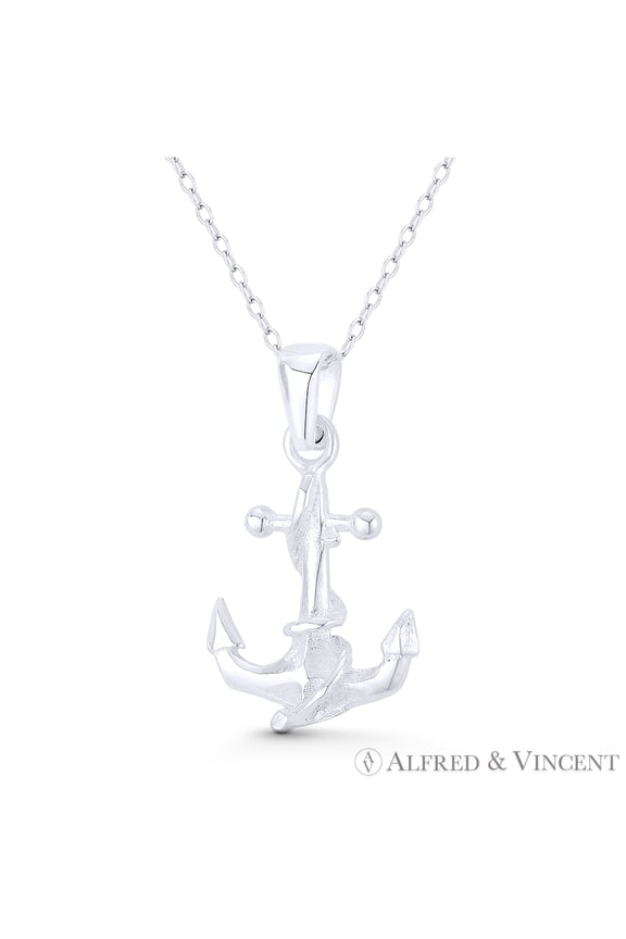 Ship's Anchor Sailor & Seaman Luck Charm 29x16mm (1.1x0.6in) Pendant & Cable Chain Necklace in .925 Sterling Silver
