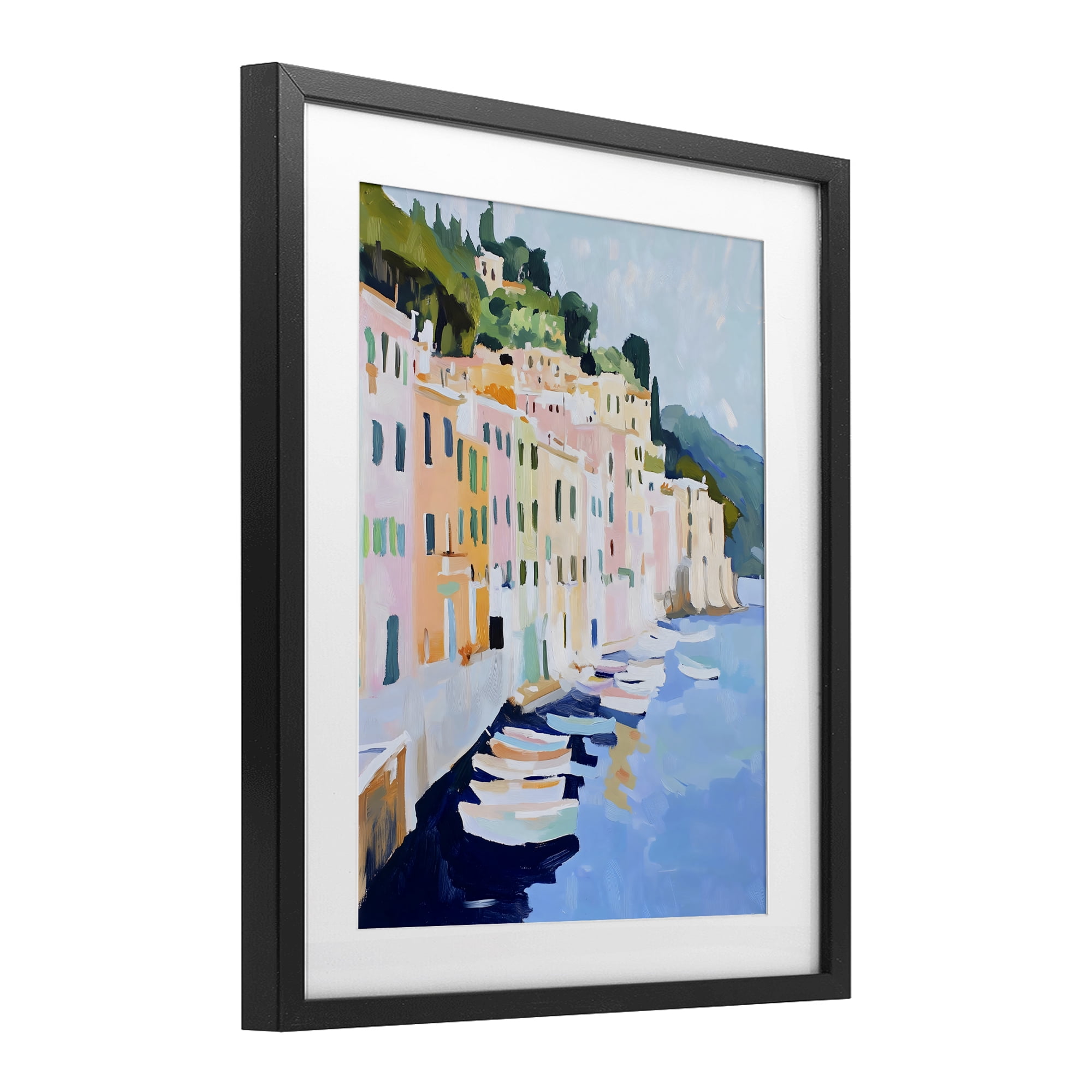 Stupell Industries Portofino Harbor View Black Framed Print Under Glass, design by The Prints Vibe