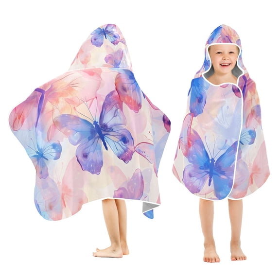 Beautiful Butterfly Flying Kids Hooded Beach Towel Baby Bath Poncho Towels with Hood Absorbent 50"x23.5" for Pool Swimming