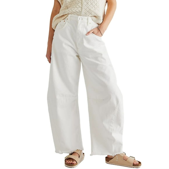 Gupgi Women Baggy Jeans High Waist Wide Leg Loose Boyfriend Denim Trousers Straight Leg Cropped Pants