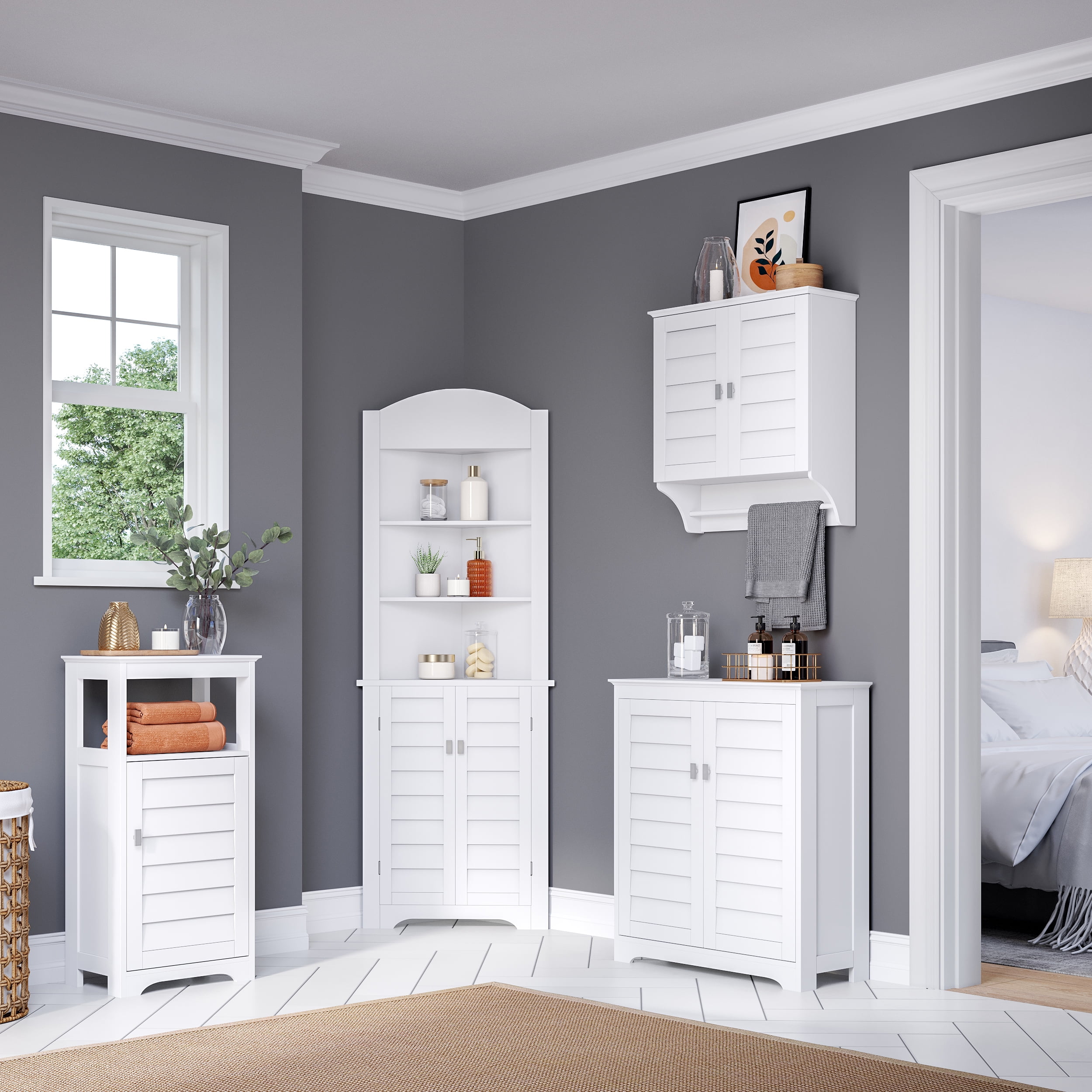 RiverRidge Brookfield 2-Door Bathroom Linen Storage Cabinet and Laundry Shelf - White