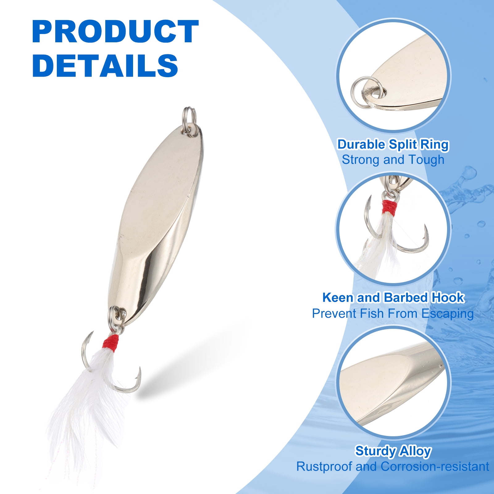 Uxcell Fishing Spoons, 10 Pcs 4/5 oz Fishing Lures Casting Spoon Treble Hooks Jigs Hard Metal Spinner Baits for Freshwater Saltwater Salmon, Silver Tone