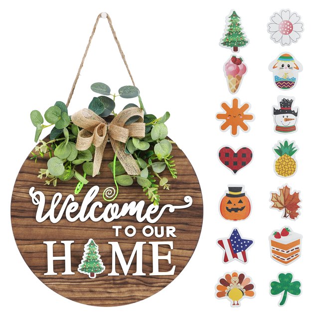 Letrero de bienvenida para puerta de entrada, decoración RoseCraft, intercambiable