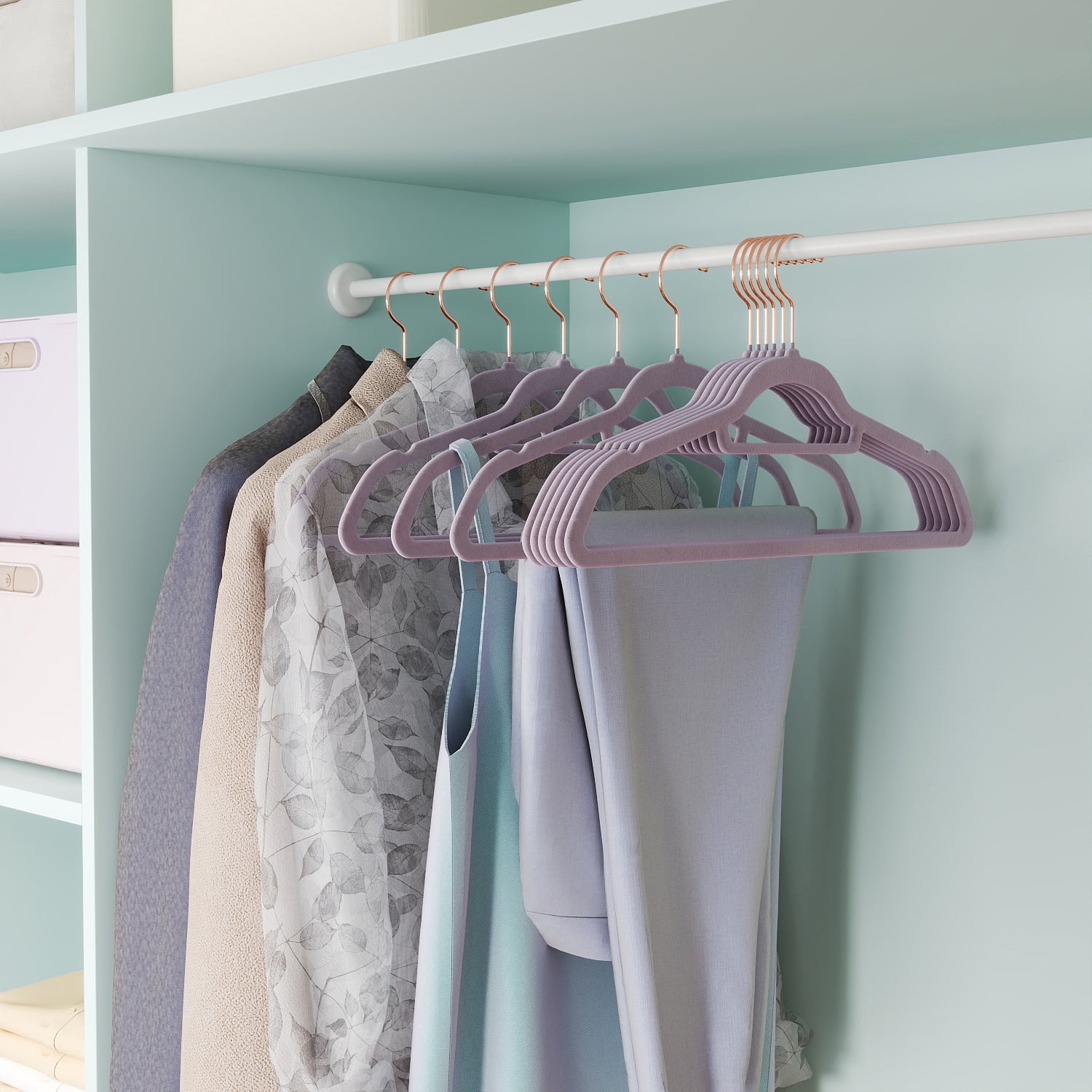 LEDREM 50-Pack Velvet Hangers, Non-Slip Clothes Hangers with 360° Swivel Hooks, Slim & Sturdy for Coat, Dress, Space-Saving, Lavender Purple