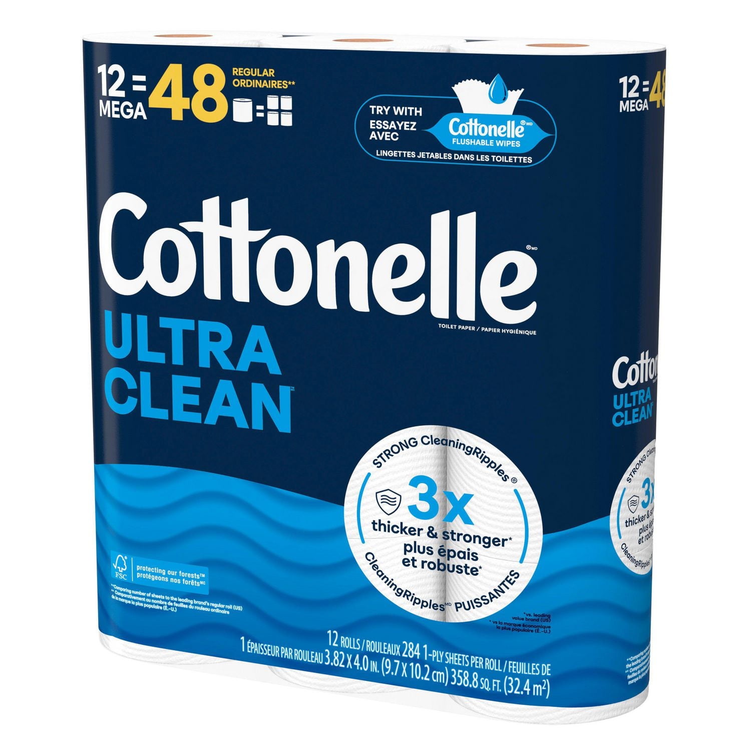 Cottonelle Ultra Clean Toilet Paper, 12 Mega Rolls, 284 Sheets per Roll