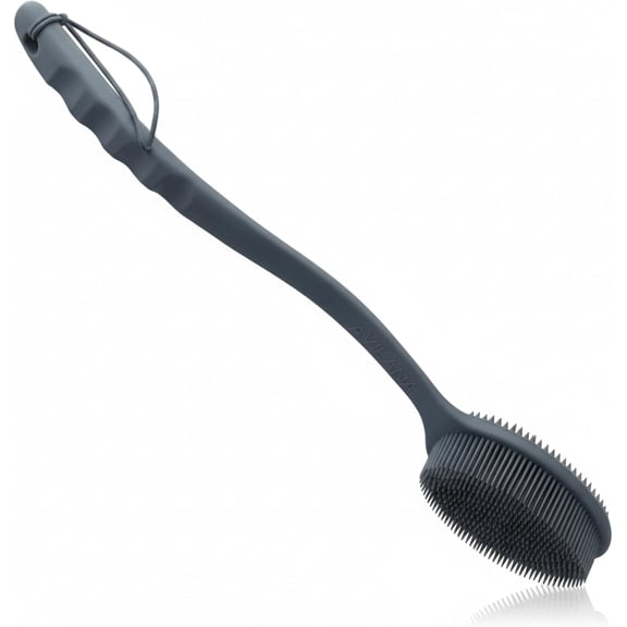 Avilana Exfoliating Silicone Body Scrubber Easy to Clean, Lathers Well, Long Lasting and More Hygienic than Traditional Loofah (Long Handle - Gray)