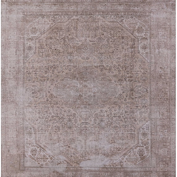 Ahgly Company Machine Washable Indoor Square Industrial Modern Silver Pink Area Rugs, 6' Square