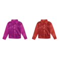 thumbnail image 1 of 2 Pack(Hot Pink 1PCS & Red 1PCS) Multipack Sparkly Sequins Dance Top Long Sleeve Button Down Shirt for Jazz Dance Performance Costume, 1 of 7