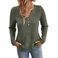 thumbnail image 5 of Kinrui Womens Lightweight Sweaters Long Sleeve Henley Shirts Casual Fall Button V Neck Tunic Tops Army Green S, 5 of 5