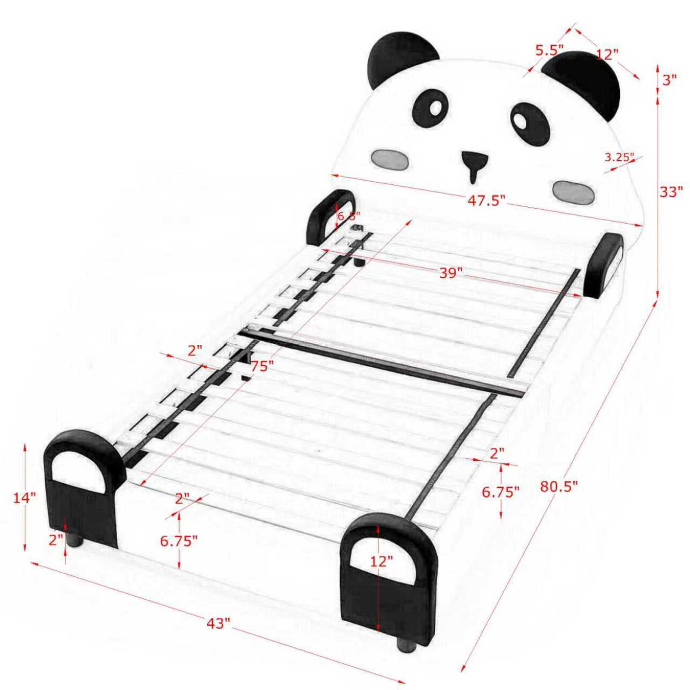 Noble House Brento Twin Size Panda Kids Bed, Whimsical Toddler Bed Frame with Soft Padded and Wooden Legs, Black & White