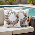 thumbnail image 5 of Pink Rose Pillow Covers 2 Pack Watercolor Wreath Pillowcase Waterproof Outdoor Throw Pillow Cover for Patio Garden Square Cushion 18”x18”, 5 of 9