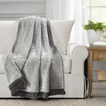 Lush Decor Sherpa Tassel Fringe Reversible Throw, 60x50, Gray, Single