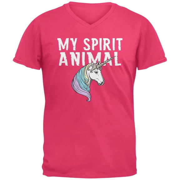 My Spirit Animal Unicorn Mens V-Neck T Shirt Hot Pink X-LG