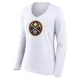 thumbnail image 2 of Women's White Denver Nuggets Logo Long Sleeve V-Neck T-Shirt, 2 of 3
