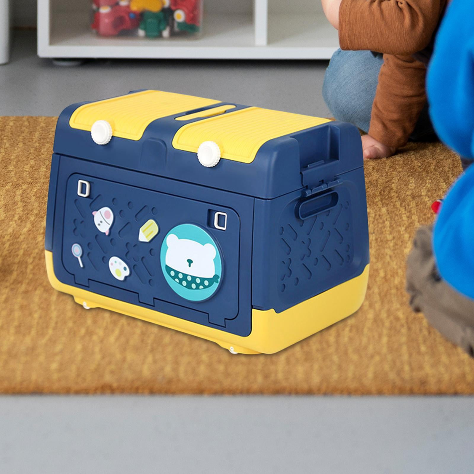 Fiocias Stackable Toy Storage Box with Wheels Organizer Bin Storage Case and Handles for Blue